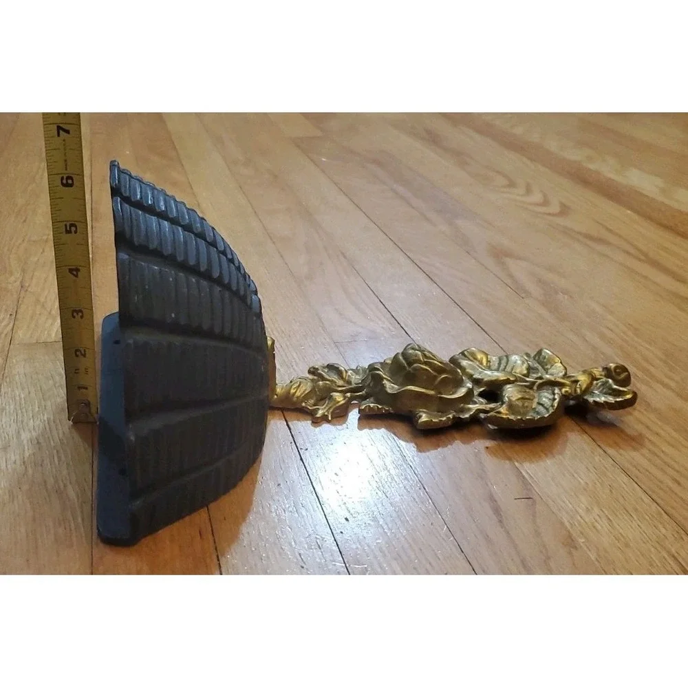 Repurposed Virginia Metalcrafters 2207 Brass Rose Curtain Tie Back Wall Shelves